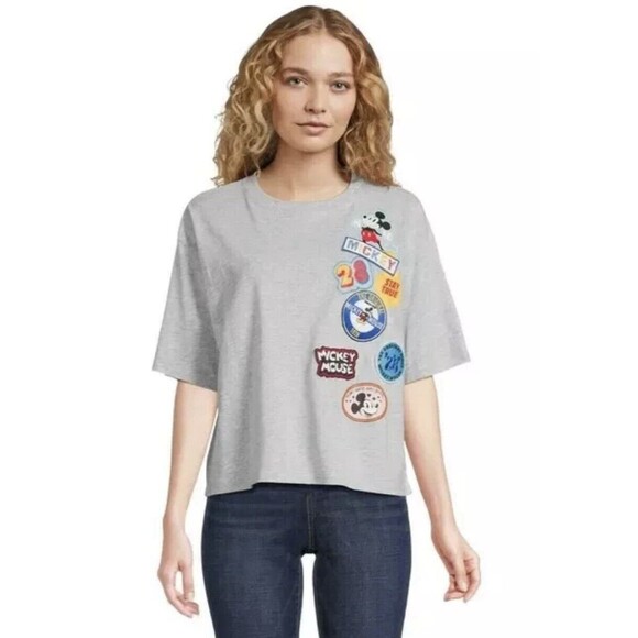 4 For $20 Disney Mickey Mouse Juniors Size Medium 7/9 Multi Patch Graphic Tee - Picture 1 of 7